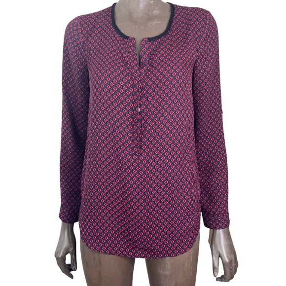 Daniel Rainn Blouse Half Button Front Blue and Red Pattern Womens Size XS - Picture 7 of 7